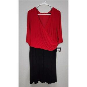 Ellen Tracy Dress, Red And Black, Size 16W, Back Zip With Hook Closure